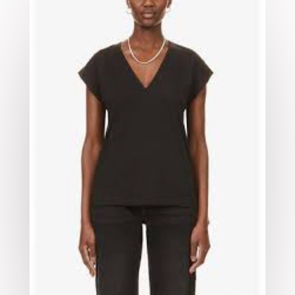 FRAME DENIM Le Mid Rise V Neck Tee Black Size M